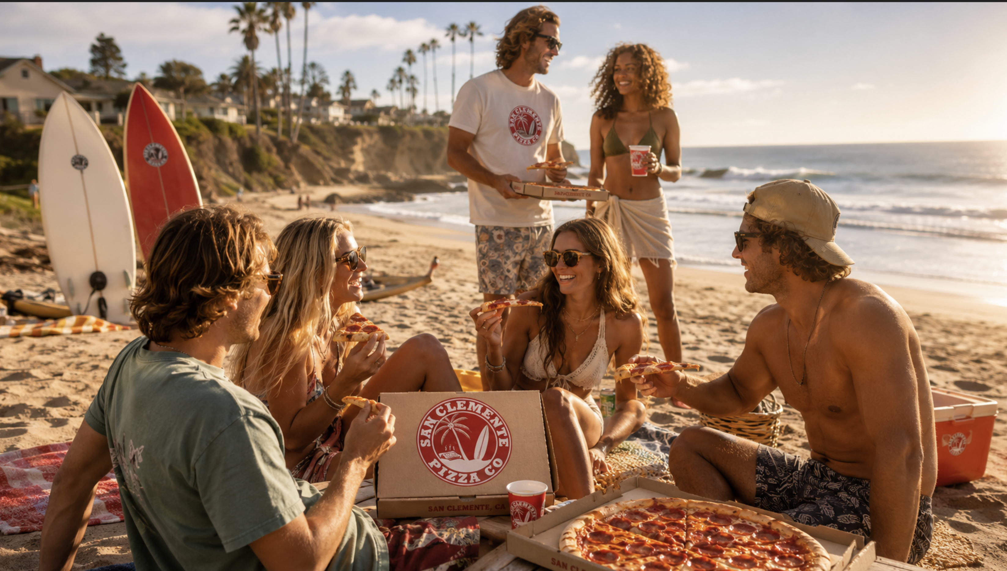 Beach pizza party with San Clemente Pizza Co